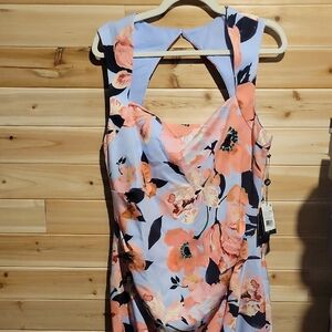 Adrianna Papell Light Blue Maxi Dress with Coral Floral Print